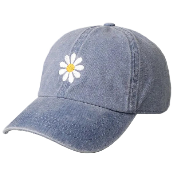 Embroidered Baseball Cap - Daisy Denim Blue