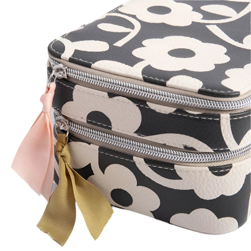 Make Up Organiser Bag  - Charcoal Mono Flower