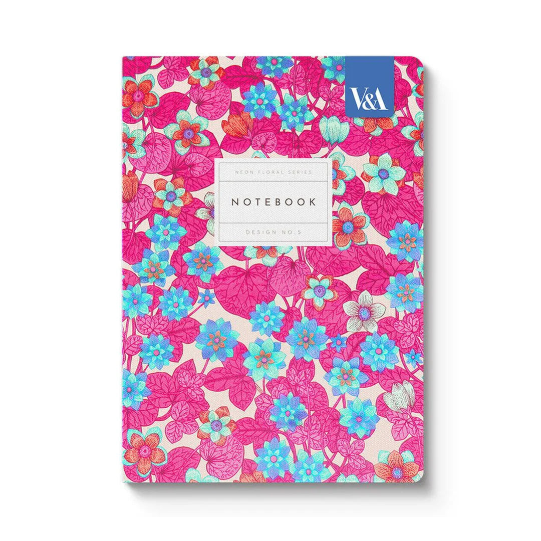 A5 Soft Cover Notebook - Neon Floral Pink & Blue