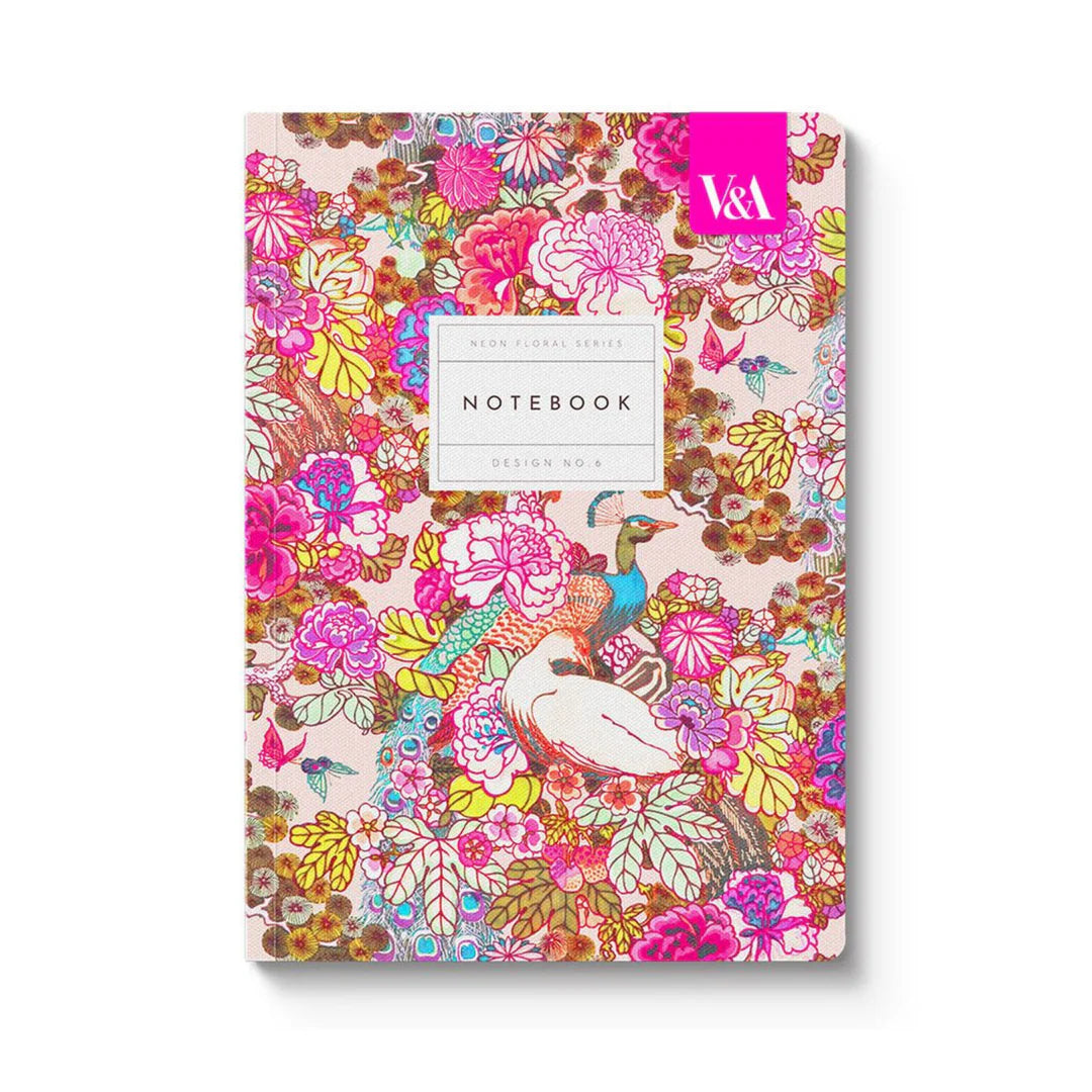 A5 Soft Cover Notebook - Neon Floral Peacock