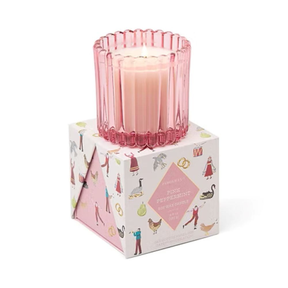 Pink Tinted Glass Holiday Candle 4.5oz - Pink Peppermint