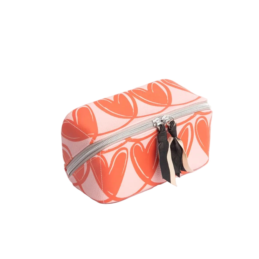 Diagonal Zip Cosmetic Bag - Pink & Orange Linked Hearts