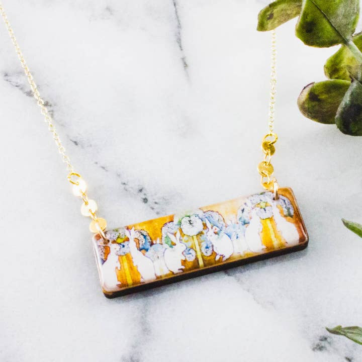 Rectangle Necklace - Art Nouveau Rabbit