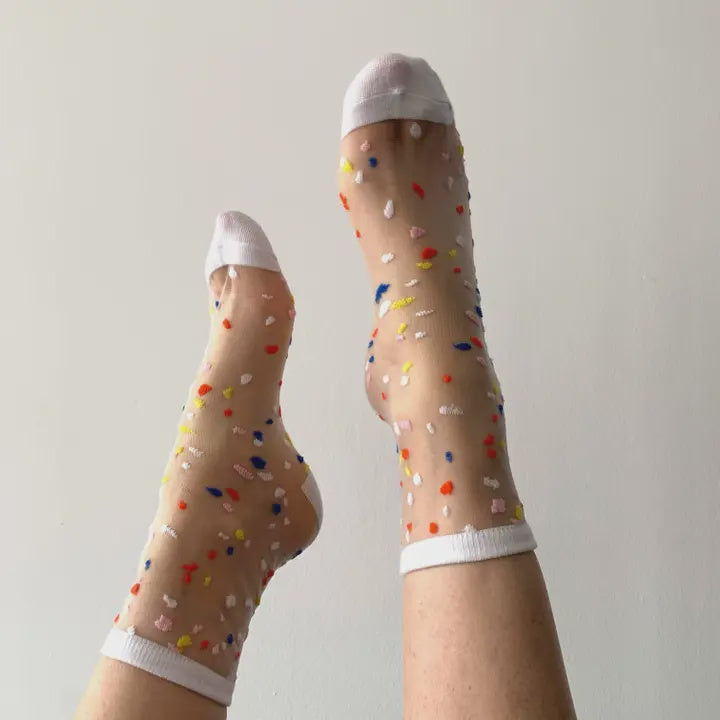 Transparent Mesh Socks - Annabelle Confetti White