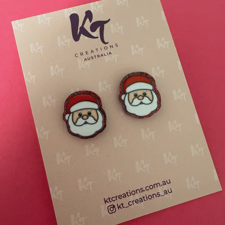 Red Glitter Santa Christmas Statement Stud Earrings