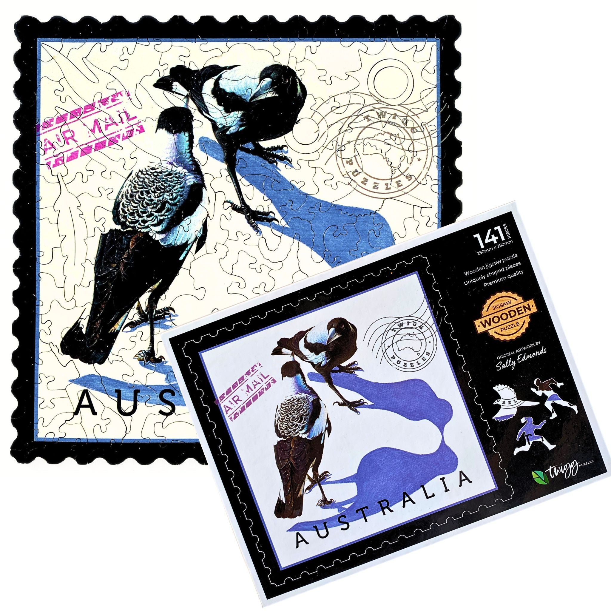 141pc Wooden Puzzle - Magpies by Sally Edmonds