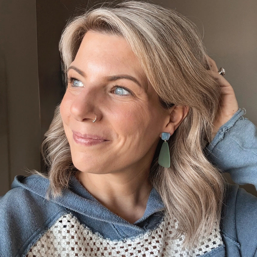 Agate Stud Earrings - Sea Glass