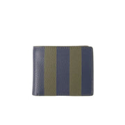 Vegan Leather Billfold Wallet - Navy Khaki Stripe