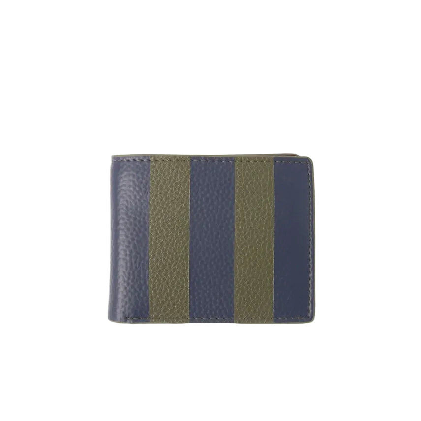 Vegan Leather Billfold Wallet - Navy Khaki Stripe