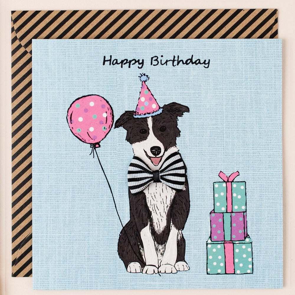 Birthday Border Collie with Bow Card