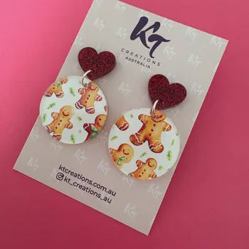 Gingerbread Heart Sparkle Acrylic Earrings