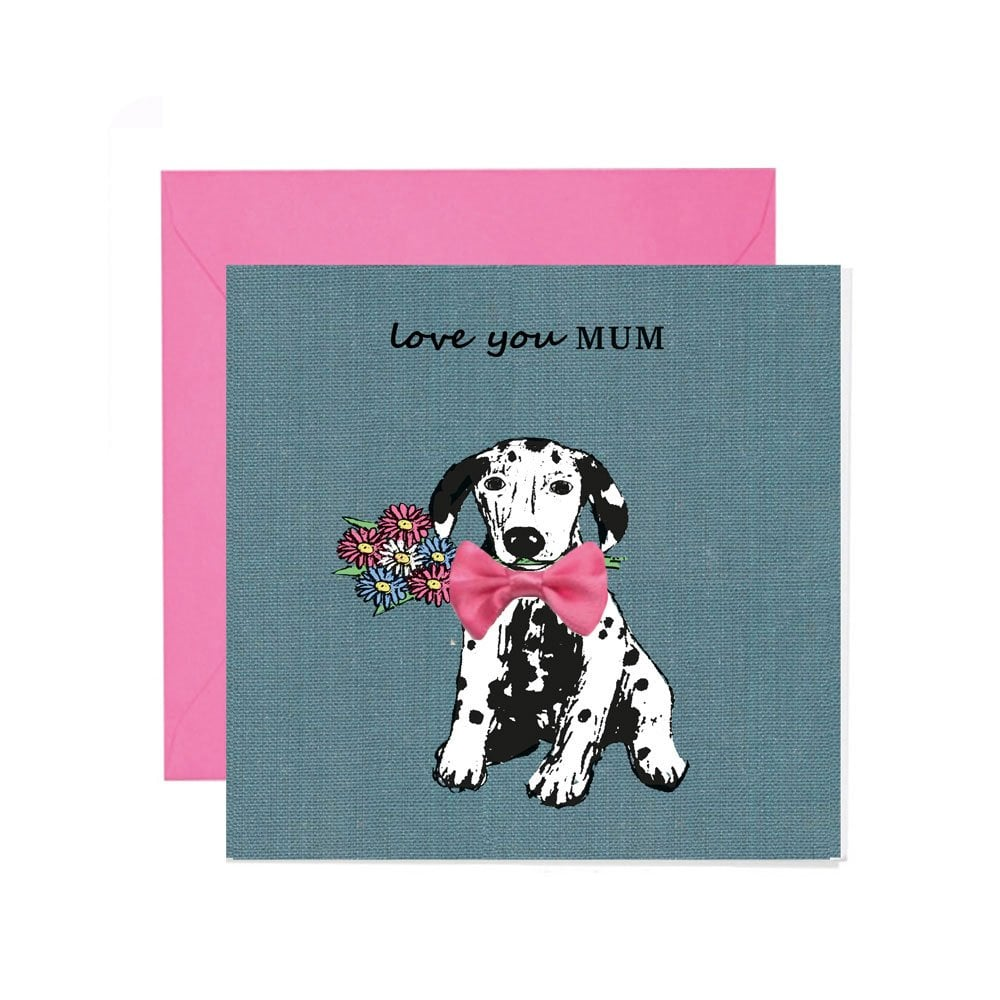 Love You Mum Dalmatian Bow Tie Card