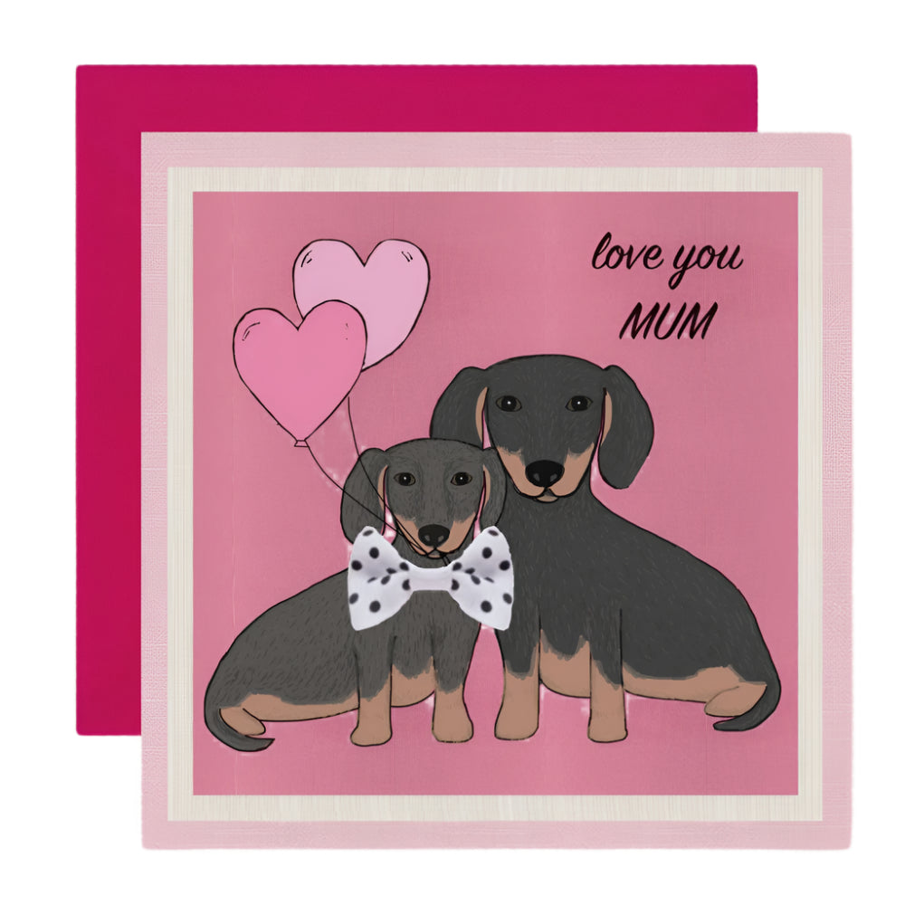 Love You Mum Dachshunds Bow Tie Card