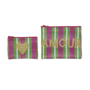 Amour Set of 2 Recycled Pouch - Pink/Green