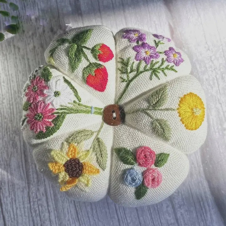 Embroidered Pincushion - Flower Garden