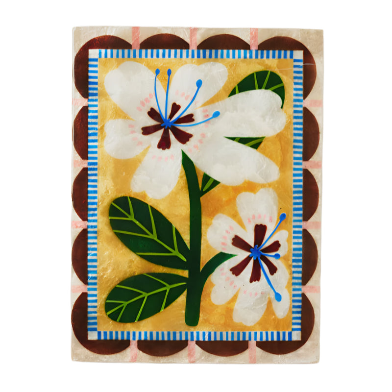 Capiz Shell Art Tile - Bloom Nouveau - White Rectangle