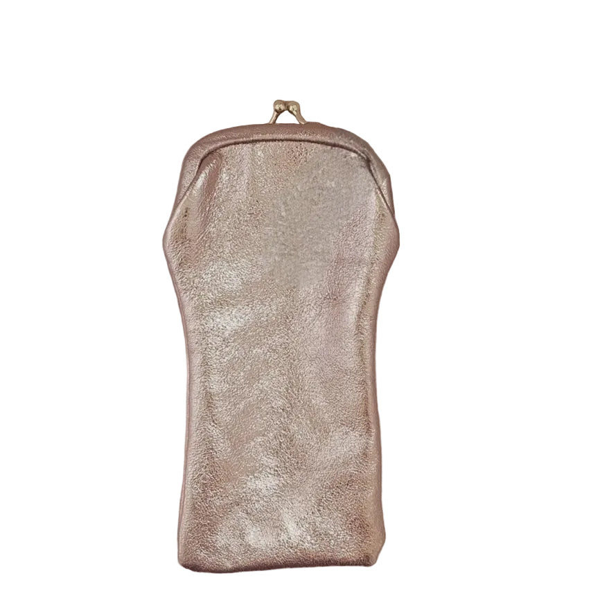 Leather Glasses Case with Retro Clasp - Nude