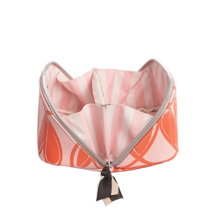 Diagonal Zip Cosmetic Bag - Pink & Orange Linked Hearts