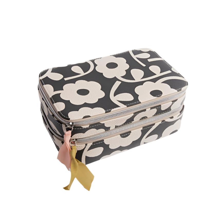 Make Up Organiser Bag  - Charcoal Mono Flower