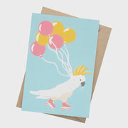 Rollerblading Cockatoo With Balloons Card
