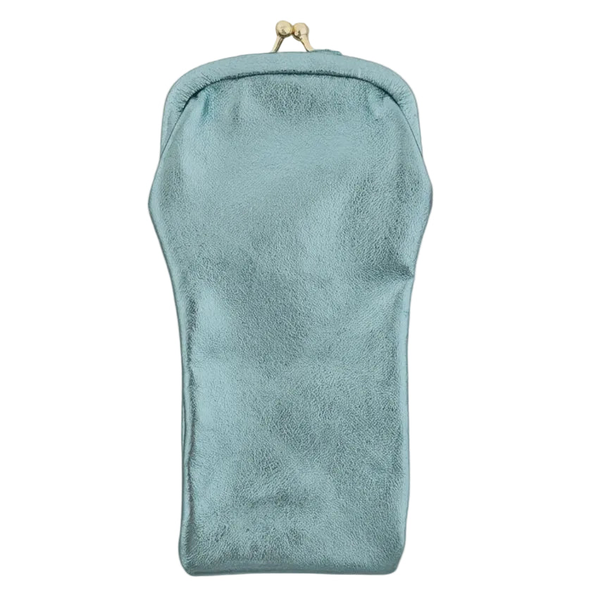 Leather Glasses Case with Retro Clasp - Turquoise