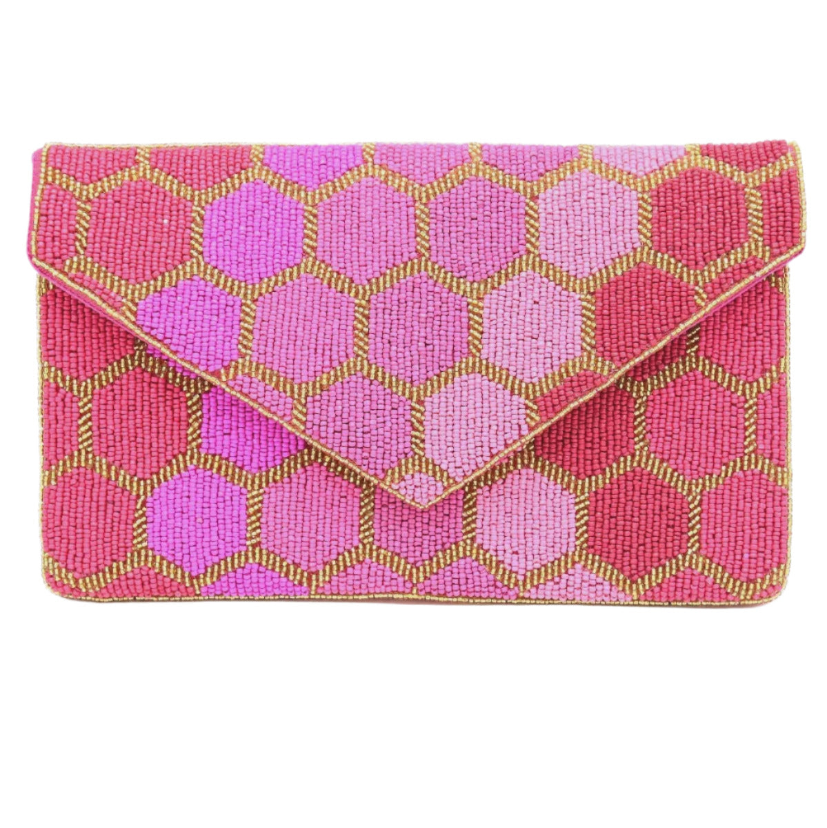 Anna Nova Beaded Clutch Bag - Pink Honeycomb