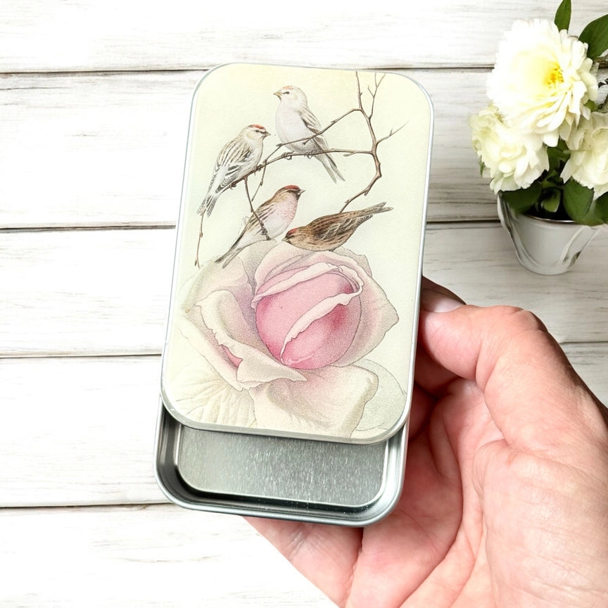 Notions Tin Large - Vintage Rose & Birds