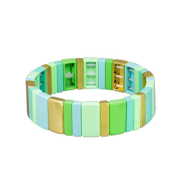 Tile Bracelet - Wide Green & Gold