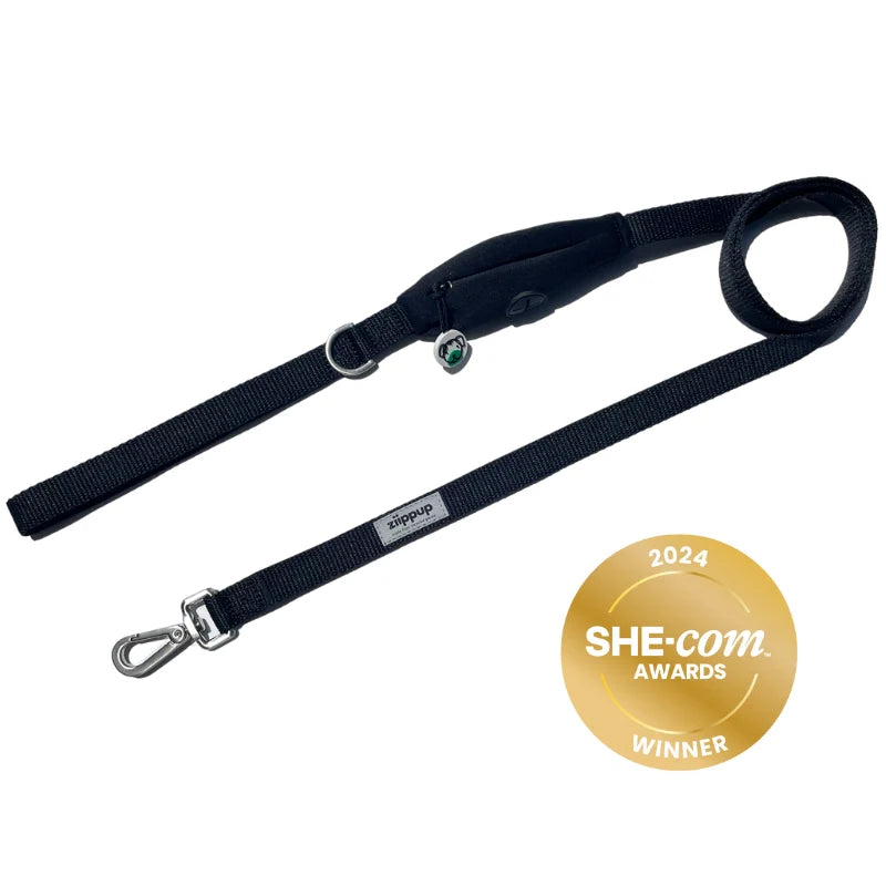 Dog Lead With Poop Bag Holder - Black