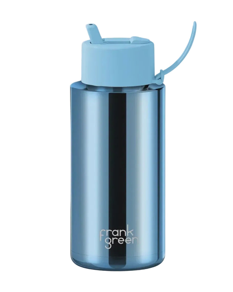 1L Chrome Ceramic Reusable Bottle -  Light Blue / Sky Blue