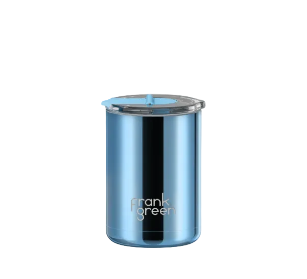 355ml Chrome Ceramic Coffee Cup with Hinged Screw Lid -  Light Blue / Sky Blue