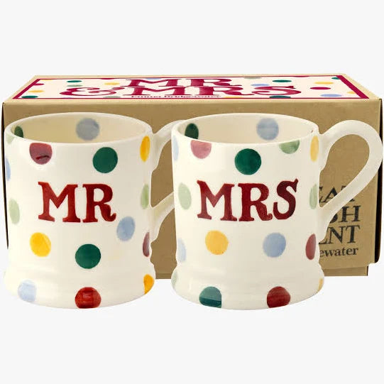 Set of 2 Half Pint Mugs - Polka Dot Mr & Mrs