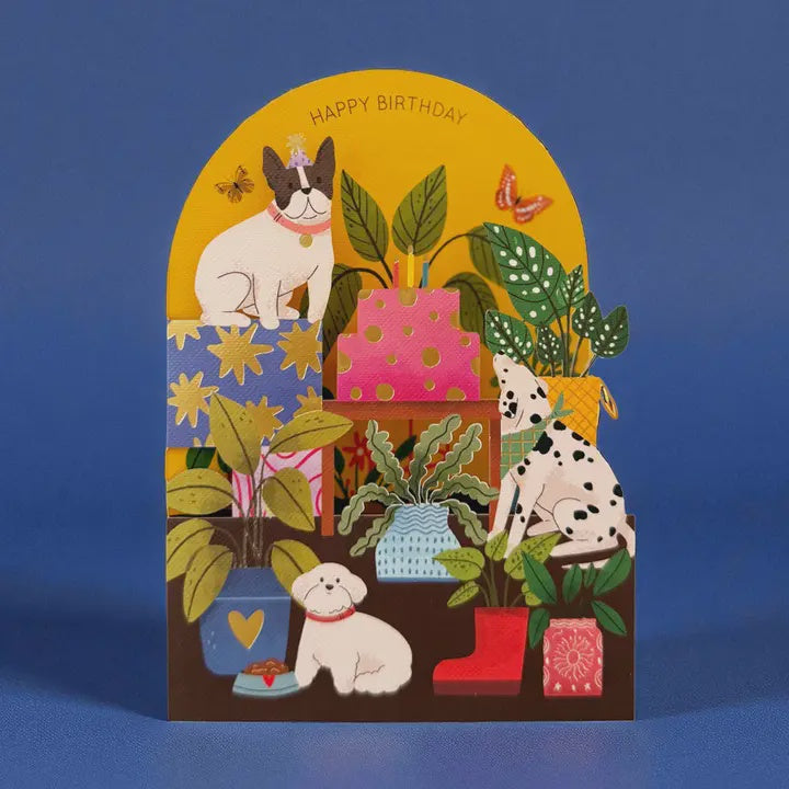Happy Birthday Dogs & Pots Cut Art Card
