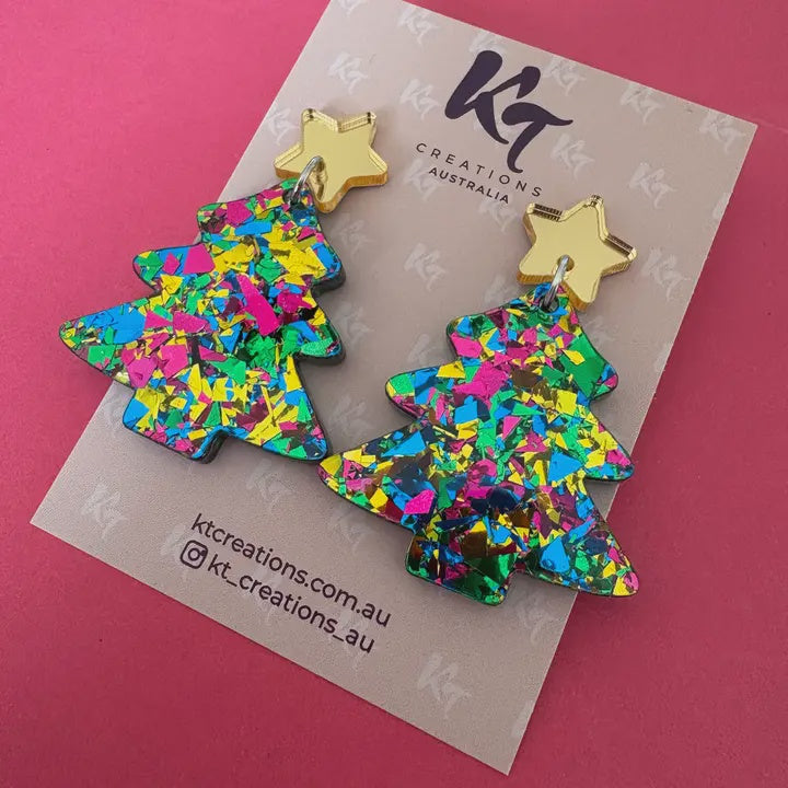 Christmas Tree Green Chunky Sparkle Acrylic Earrings