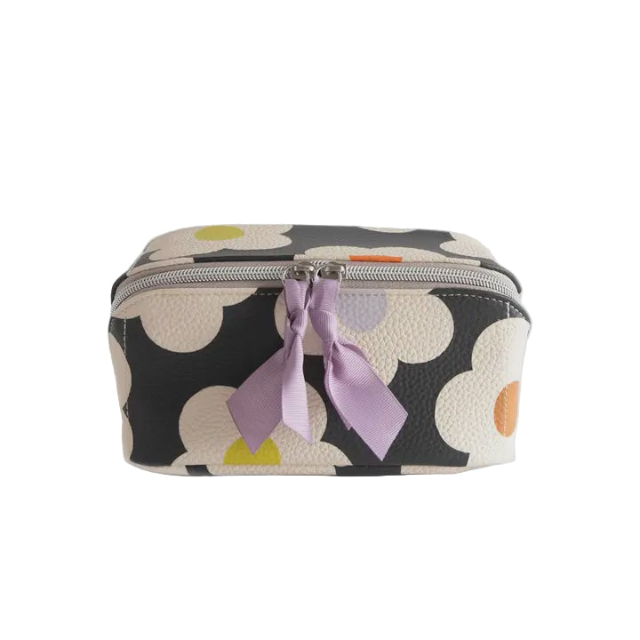Diagonal Zip Cosmetic Bag - Multi Flower Charcoal