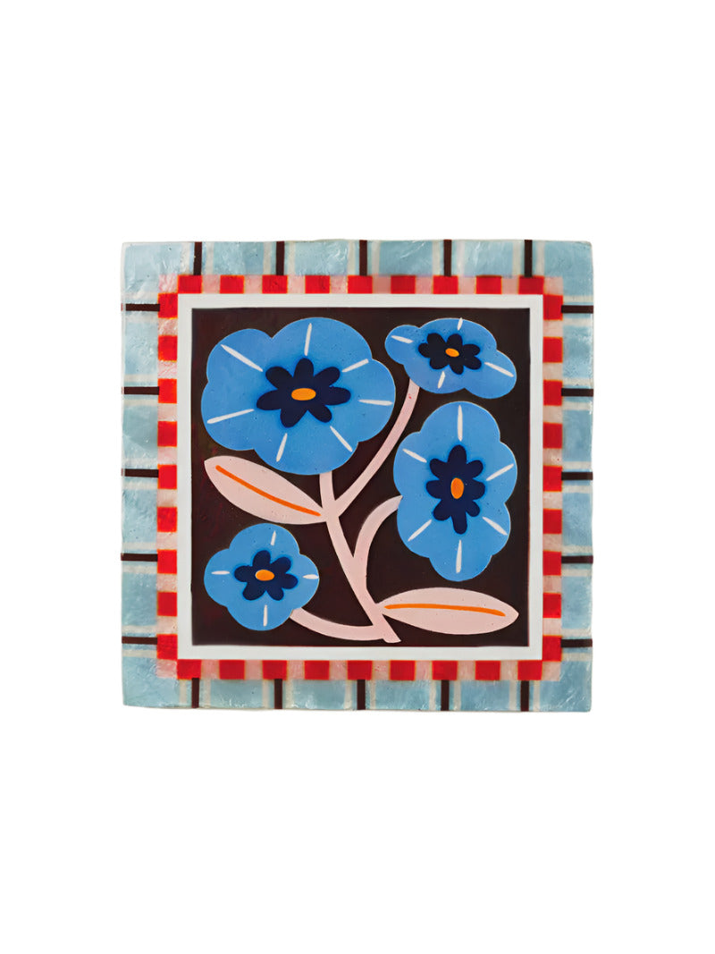 Capiz Shell Art Tile - Bloom Nouveau - Blue Square