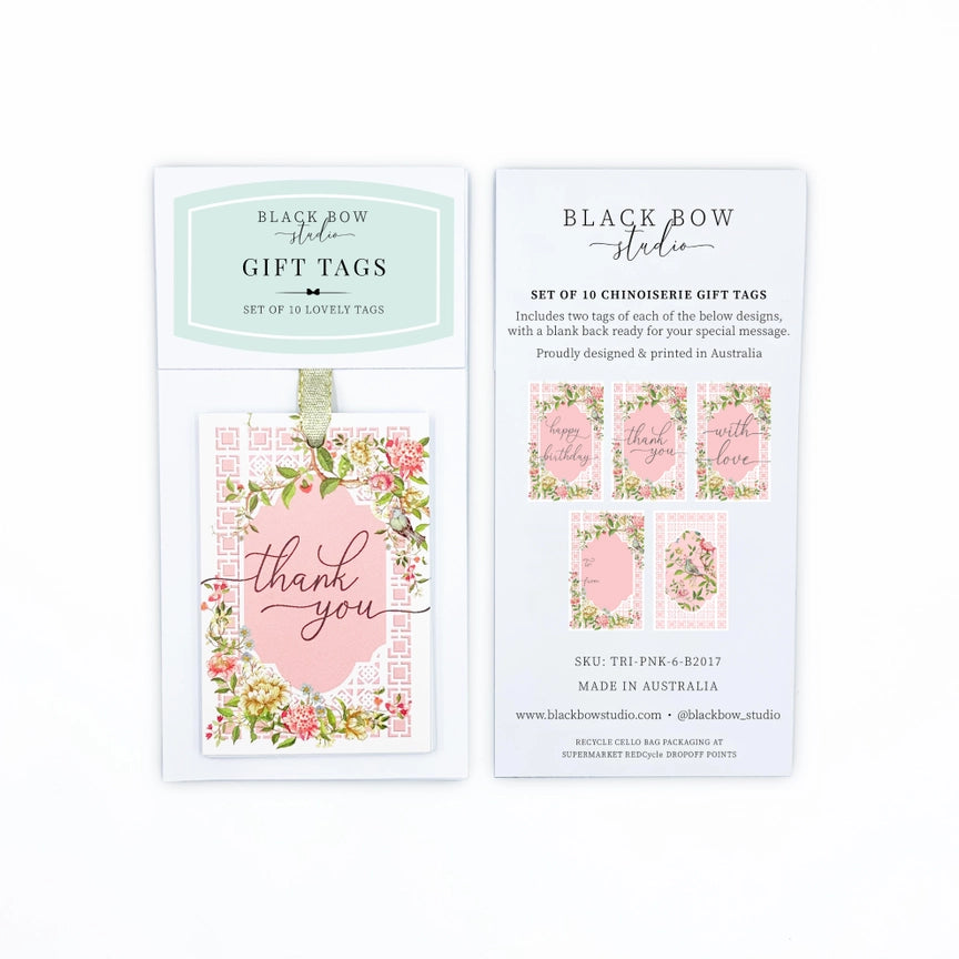 Trianon Chinoiserie Floral Gift Tags Pink - Set of 10