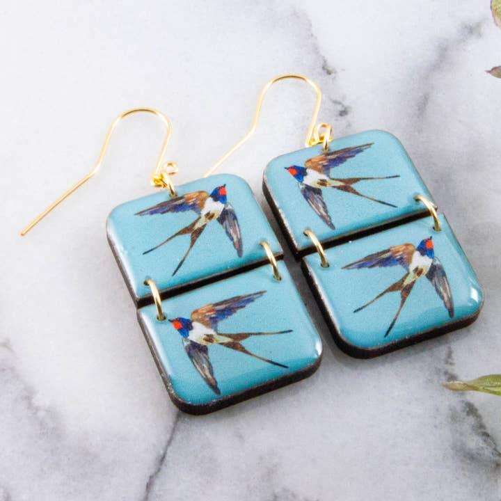 Half Rectangle Stack Drop Earrings - Blue Sparrows