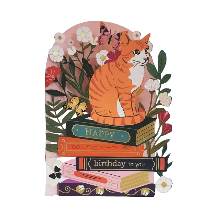 Cut Art Card - Happy Birthday Cat & Books