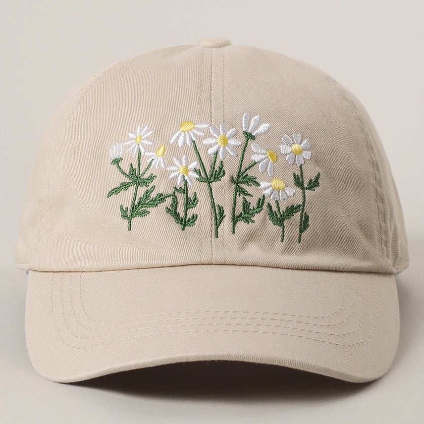 Embroidered Baseball Cap - Daisy Bloom Stone