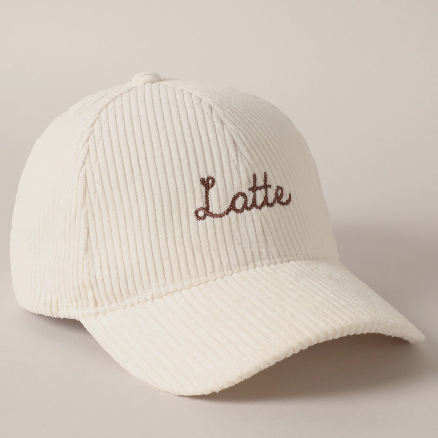 Embroidered Baseball Cap Corduroy - Latte Off White