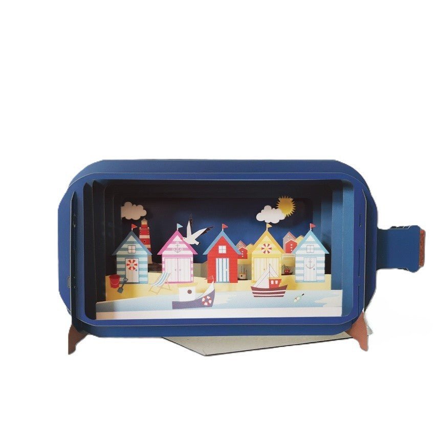 Message In A Bottle 3D Cut Card - Beach Huts