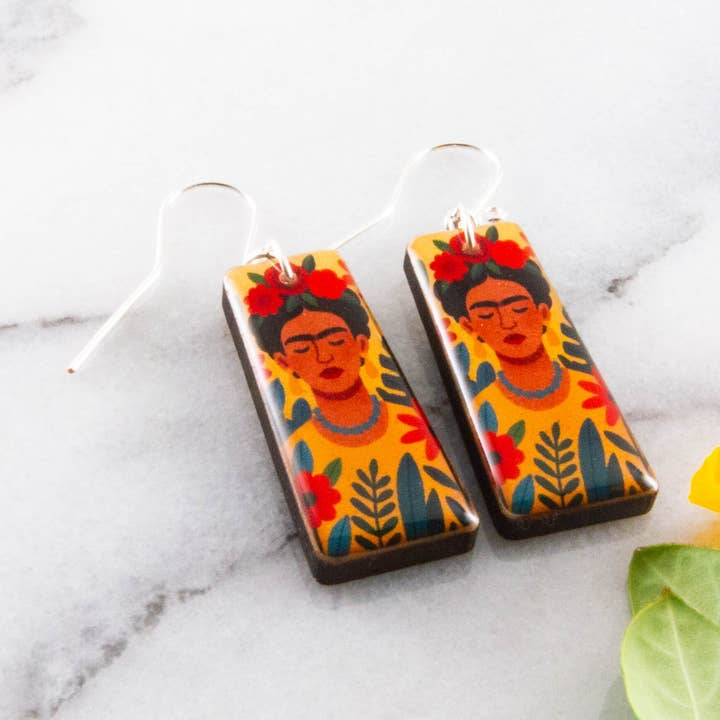 Tapered Rectangle Drop Earrings - Minimalist Frida Khalo