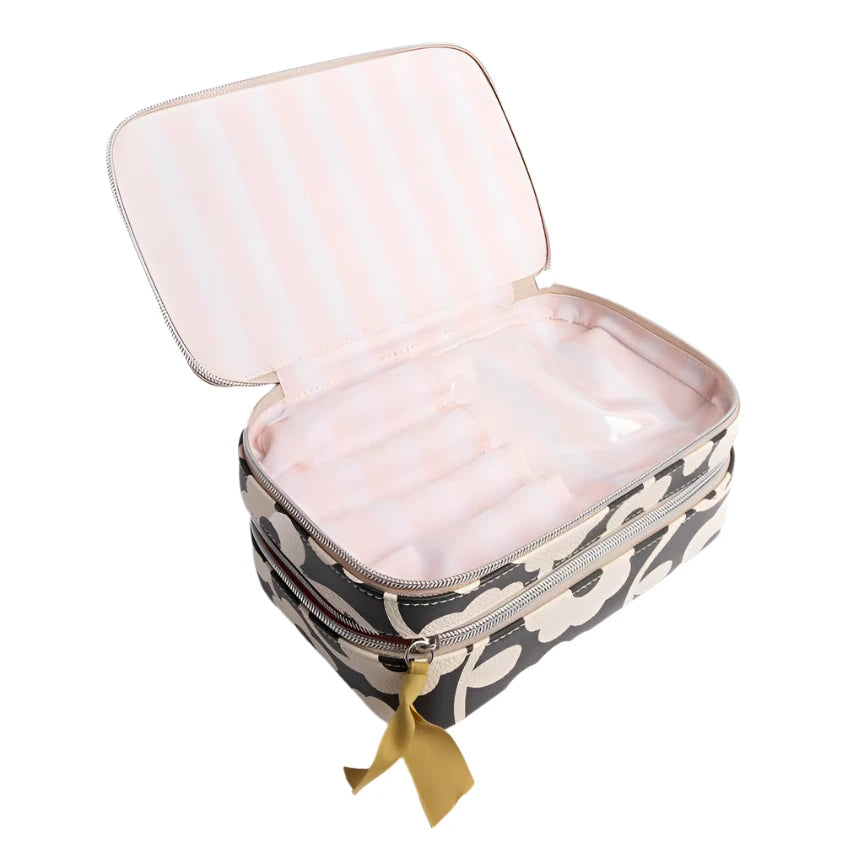 Make Up Organiser Bag  - Charcoal Mono Flower