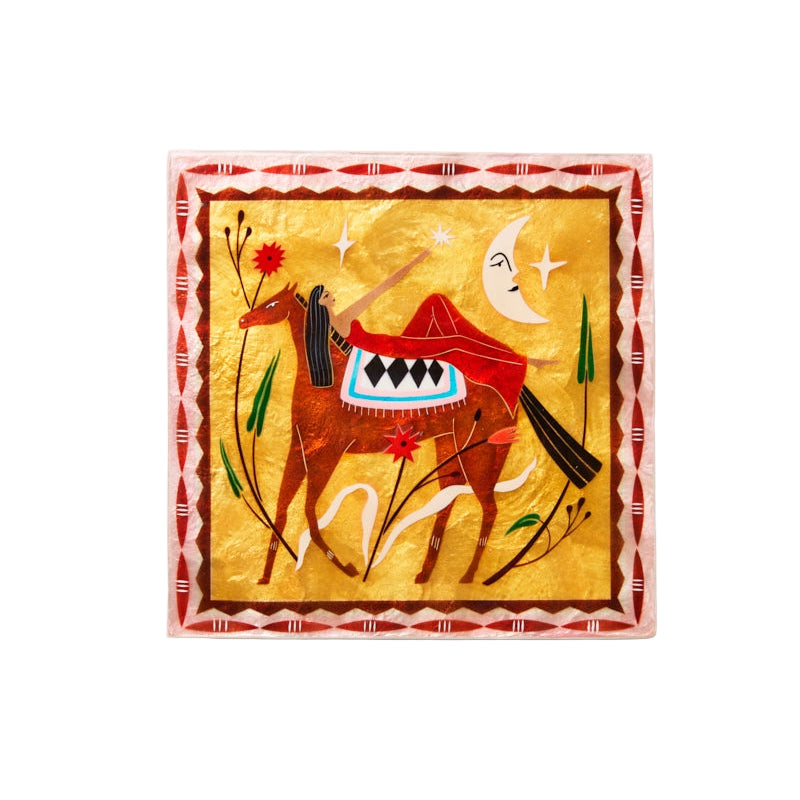 Capiz Shell Art Tile - Fable Horseback Pink Square