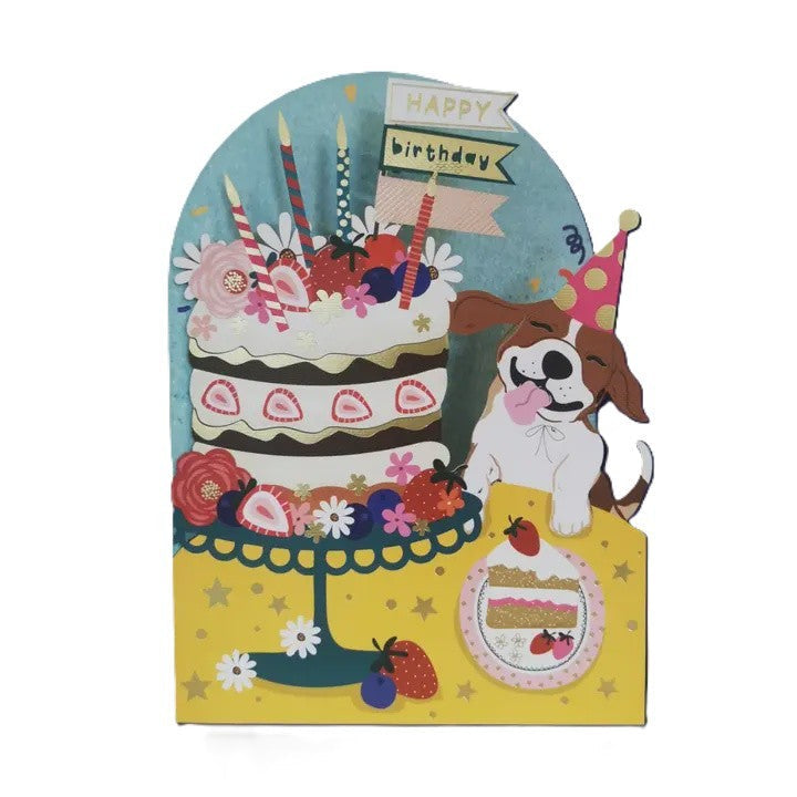 Cut Art Card - Happy Birthday Dog & Cake