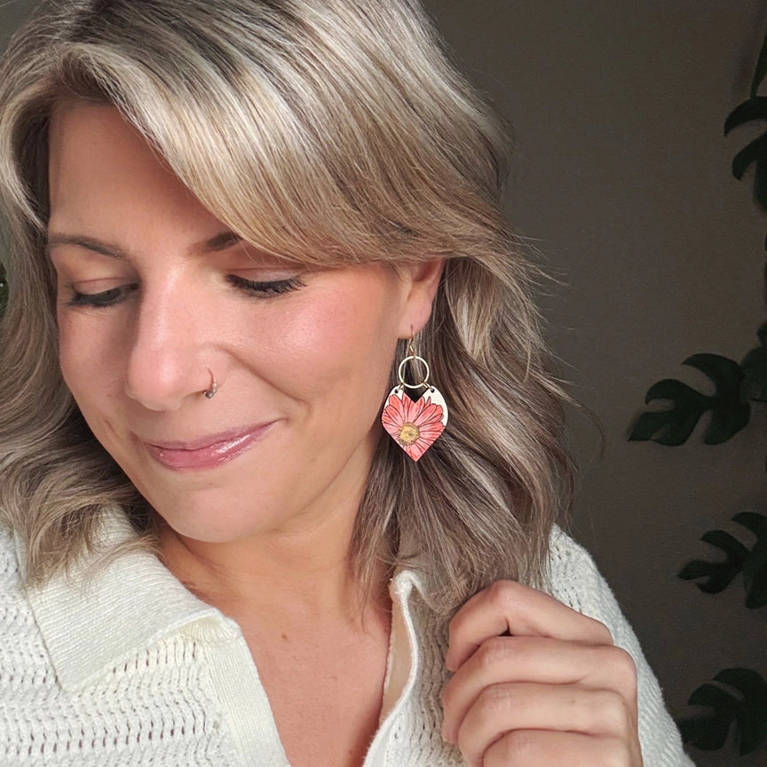Painted Daisy Drop Earrings