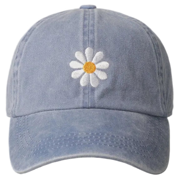 Embroidered Baseball Cap - Daisy Denim Blue