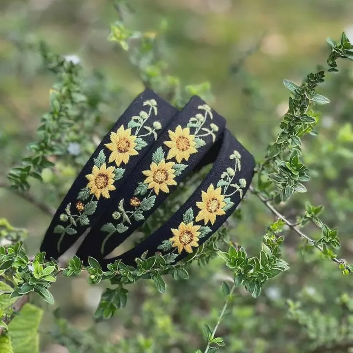 Embroidered Linen Headband - Sunflowers