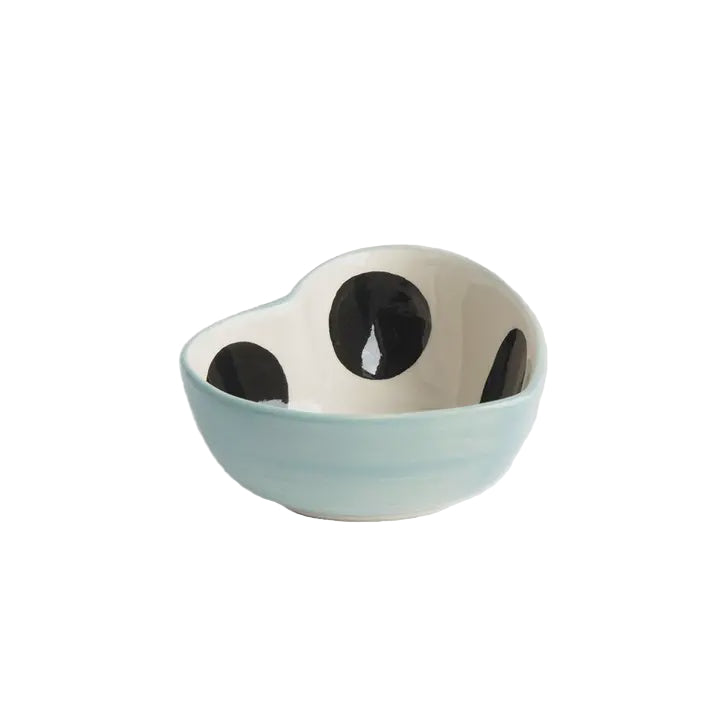 Heart Shaped Trinket Bowl - Blue Mono Dots